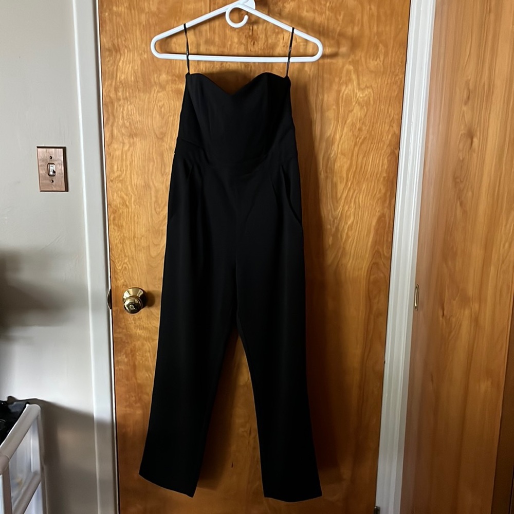 Lulus black strapless straight legged jumpsuit